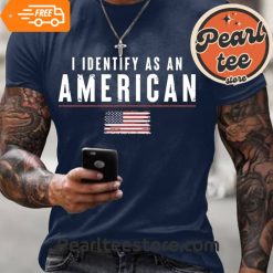 I Identify As An American Printed Round Neck TShirt Unisex Midnight Navy