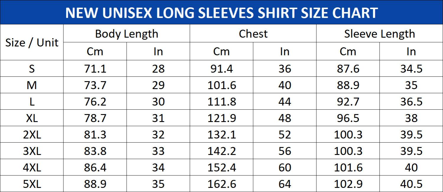 Long Sleeves Size Chart