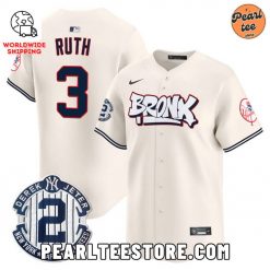 Babe Ruth New York Yankees The Bronx Graffiti Baseball Jersey Cream