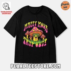 Colorful Happy Hour Mushroom Graphic TShirt Black