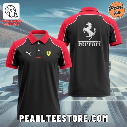 Ferrari Logo Red-on-Black – High Quality Printed Men’s Polo Shirt