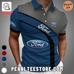 Ford Printed Button Polo Shirt Blue