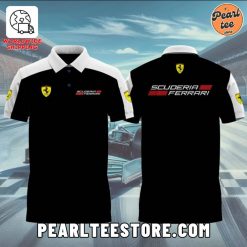 Scuderia Ferrari White-on-Black – High Quality Printed Men’s Polo Shirt