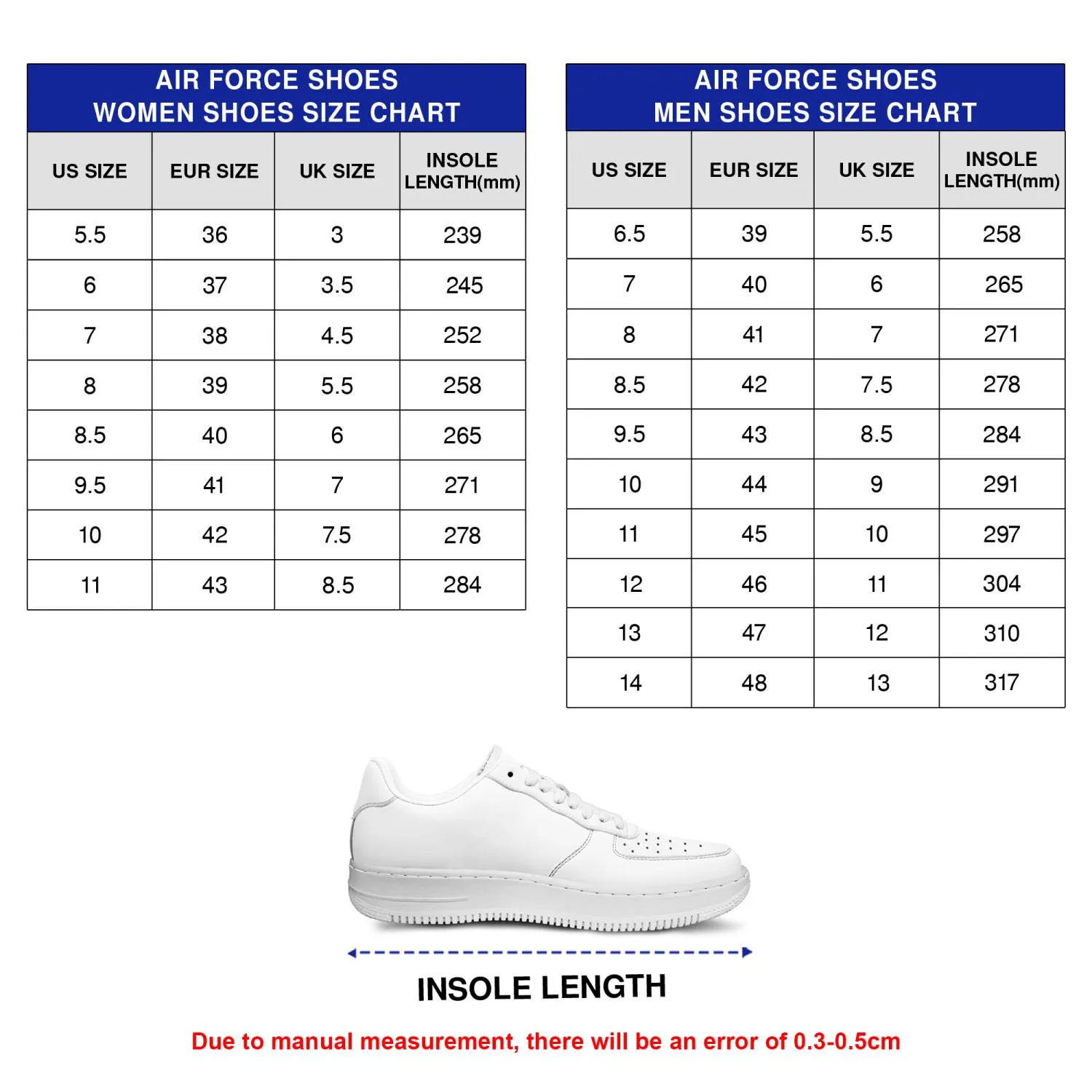 Men & Women's Size Chart