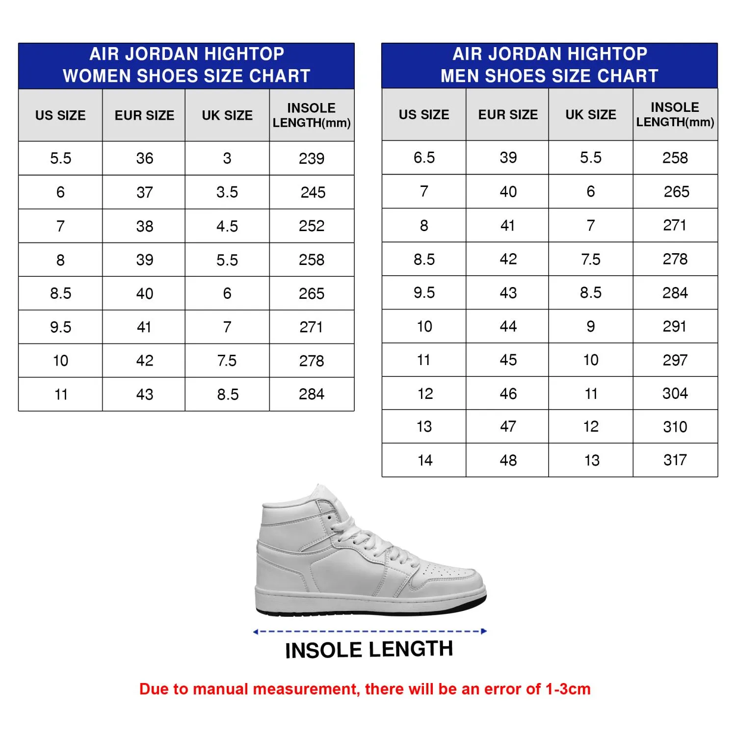 Men & Women's Size Chart