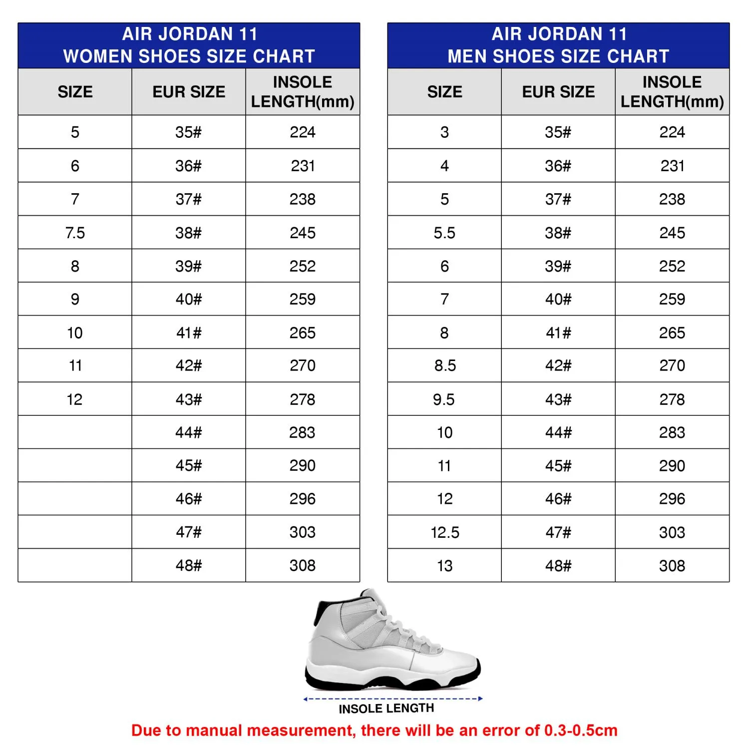 Men & Women's Size Chart