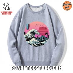 Japanese The Great Retro Wave Custom Sweatshirt Gray