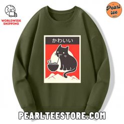 Kawaii Japanese Ramen Cat Custom Sweatshirt Army