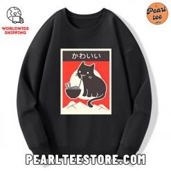 Kawaii Japanese Ramen Cat Custom Sweatshirt Black