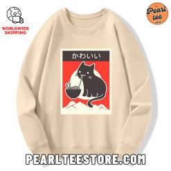 Kawaii Japanese Ramen Cat Custom Sweatshirt Cream