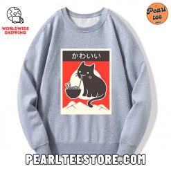 Kawaii Japanese Ramen Cat Custom Sweatshirt Gray