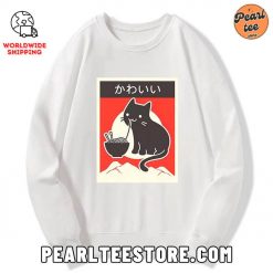 Kawaii Japanese Ramen Cat Custom Sweatshirt White