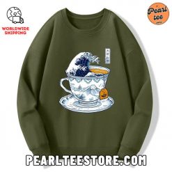 The Great Kanagawa Tea Wave Custom Sweatshirt Army