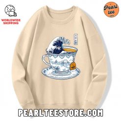 The Great Kanagawa Tea Wave Custom Sweatshirt Cream