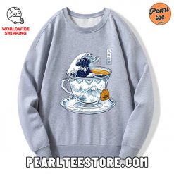 The Great Kanagawa Tea Wave Custom Sweatshirt Gray