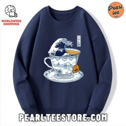 The Great Kanagawa Tea Wave Custom Sweatshirt Navy