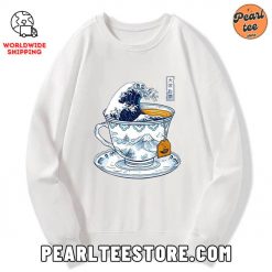 The Great Kanagawa Tea Wave Custom Sweatshirt White