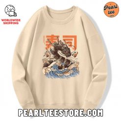 The Great Sushi Dragon Wave Custom Sweatshirt Cream