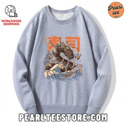 The Great Sushi Dragon Wave Custom Sweatshirt Gray