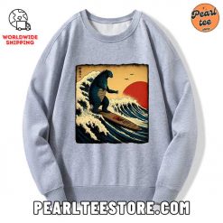 The Great Wave Godzilla Custom Sweatshirt Gray